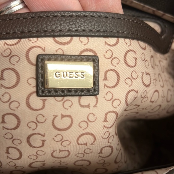 Guess | Chocolate Brown Faux Pebble Leather Satchel w/Iconic Logo Bag Charm - Picture 13 of 17